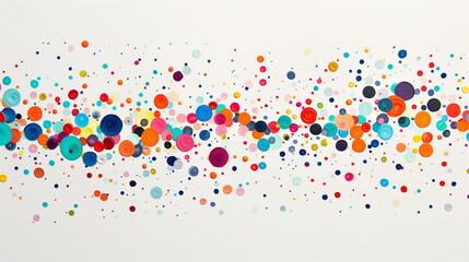 An isolated explosion of multicolored dots creates a captivating and dynamic composition against a pristine white background, embodying modernity and vibrancy with its playful design.