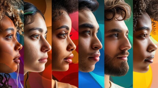 Create an image that captures the essence of the 'Post-Representation' trend in social media. The visual should portray diverse individuals sharing their unique stories and experiences, reflecting