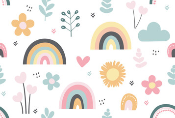 Seamless abstract pattern with hand drawn rainbow flower