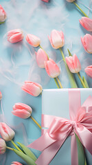 Tulips and gift box, Mother's Day theme