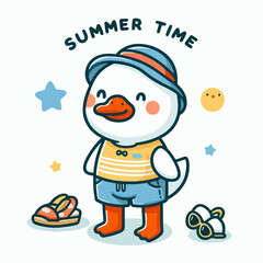 Cool duck summer time design vector illustration ready to print on t-shirts