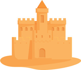 Playful cartoon sandcastle illustration with children building a cute and colorful fortress on the sunny beach during summer vacation. Perfect for leisure and relaxation. Vector graphic design