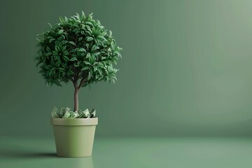 Fototapeta premium A plant in a pot with money with beautiful background