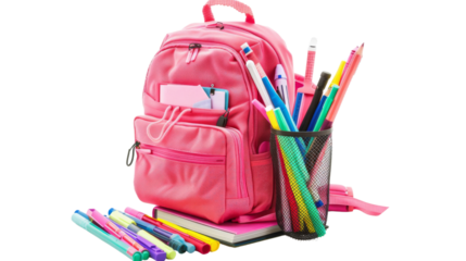 Pink backpack with school supplies