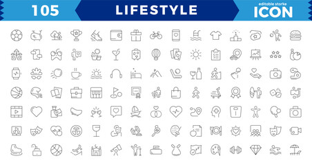 Pixel Perfect Lifestyle web icon set in line style. Healthcare, healthy lifestyle, health, diet, healthy food, exercise, sleep, collection. Vector illustration.Editable stroke.