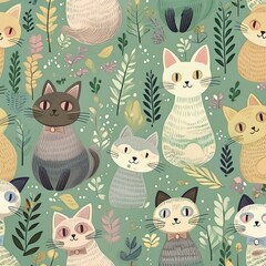 いろいろな猫たちが並んで集まったイラスト
