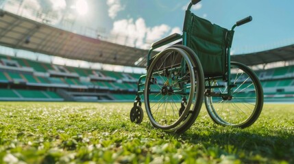 Fototapeta premium Inclusive Love: Empowering Green Wheelchair in a Vibrant Sports Arena