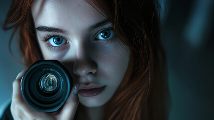 Girl holding 3D Camera Lens