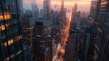 Morning glow illuminates city skyline, signifying fresh starts and boundless opportunities in the urban landscape at dawn, Created with Generative AI.