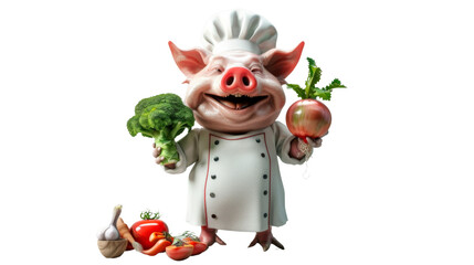 Pig chef character cook vegetable