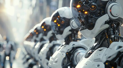 Fototapeta premium 2905 04 Close-up of robots in a holographic math challenge, futuristic setting