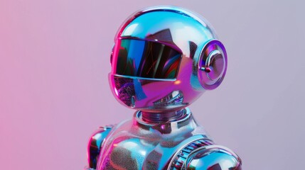 Chrome robot on a pink background for technology or futuristic themed designs