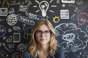 Knowledgeable Female with Chalkboard Concepts
