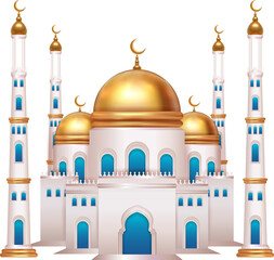 3D Islamic traditional architecture building with golden dome