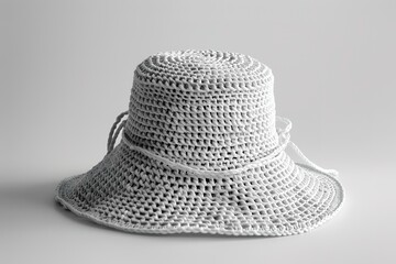 Monochromatic styled crochet hat showcasing intricate patterns a