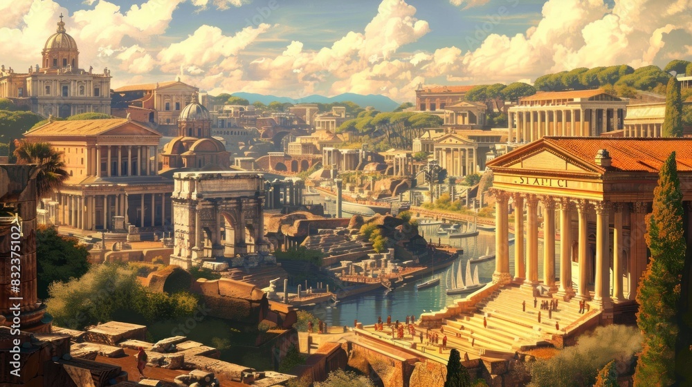 Wall mural illustration of ancient rome aerial view in high resolution and high quality - Wall murals