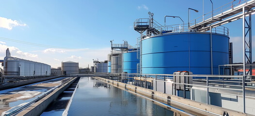 Obraz premium Water treatment, chemical or bio technology holding pools and tanks. 