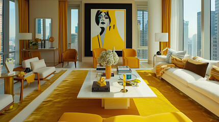 Art Home. Modern yellow interior with painting