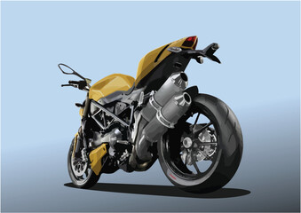 Sleek yellow sports motorcycle on cool blue background