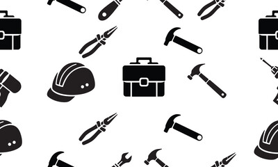 Obraz premium Stock vector illustration set isolated icons building tools repair, construction buildings, drill, hammer, screwdriver, saw, file, putty knife, ruler, helmet, roller, brush, tool box, kit flat style