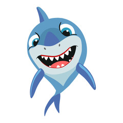 Funny shark. Cartoon fish character. Comic sharks emotions. Vector comic style fish
