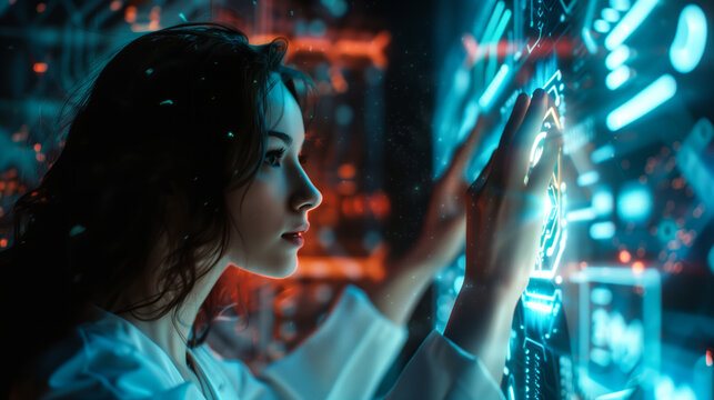 Woman showing 3D Real-time concept