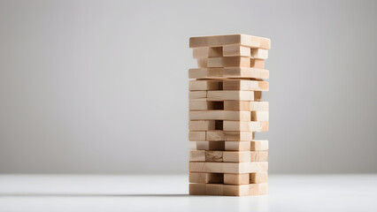 Jenga image stacked precariously high, board game, graphic image, Jenga