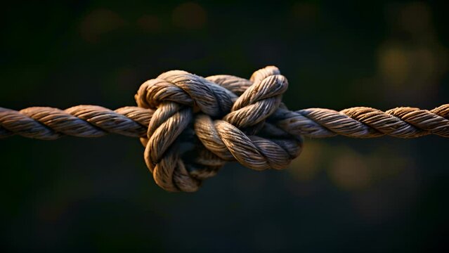 Detailed view of a rope with a secure knot tied on it, showcasing texture and craftsmanship.