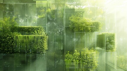 Naklejka premium An abstract image of regenerative design principles in action, featuring a building facade covered in plant life