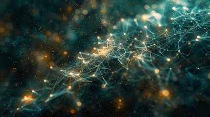 An artistic interpretation of quantum computing principles, illustrating a network of interconnected nodes representing quantum bits (qubits)