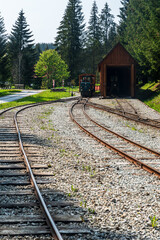 Fototapeta premium Tanecnik railway station on Oravska lesna zeleznica railway track in Slovakia