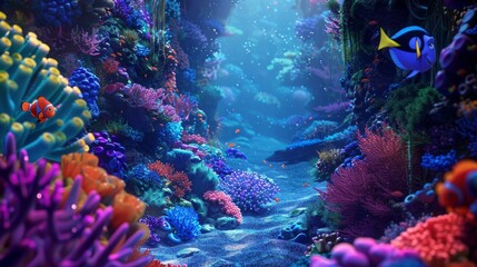 Colorful coral reef with fish in the ocean for underwater themed designs