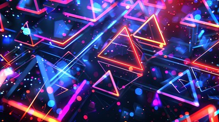 A colorful image of triangles and circles with neon lights