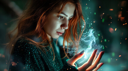 Naklejka premium Woman with 3D Share icon
