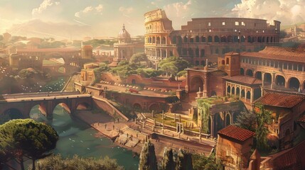 illustration of ancient Rome aerial view by day in high resolution