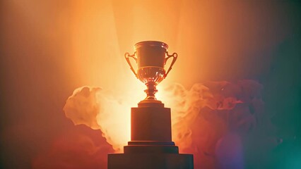 A silver trophy proudly perched on a sleek black pedestal, symbolizing achievement and victory in a formal setting.