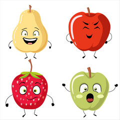 Vector collection of cute fruits. Funny fruit characters. Cute and funny fruit set vector illustration