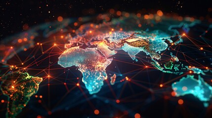 Fototapeta premium Digitally Enhanced: Vibrant AI Visualization of Global Connectivity and Data Flow