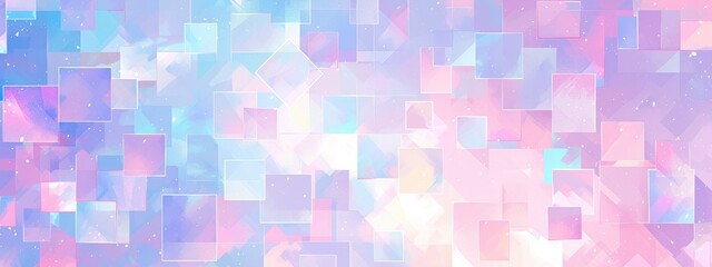 A soft pastel background with pixelated squares in shades of pink, purple and blue, creating an abstract pattern that evokes the feeling of digital nostalgia.