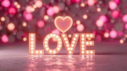 Neon Sign saying Love with pink hearts shape