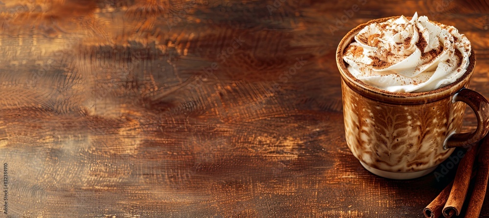 Poster Pumpkin Spice Latte with Cinnamon Sticks and Whipped Cream, Cozy Fall Beverage