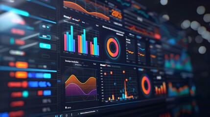 Obraz premium Futuristic AI-Driven Data Visualization: Dynamic & Colorful Charts for Business Analytics