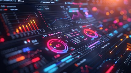 Obraz premium Futuristic AI-Powered Data Visualization with Dynamic and Colorful Charts and Graphs