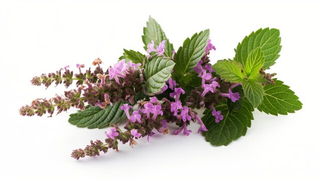 Thai Basil flower patchouli plant isolated white background