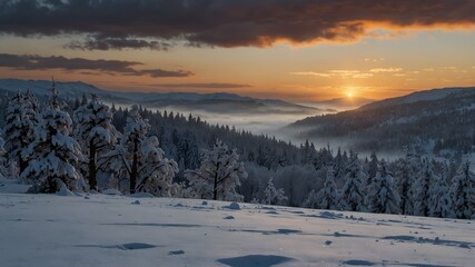 The silent majesty of a snow-covered landscape at dawn ai_generated