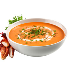 Delicious Bowl of Lobster Bisque Soup isolated on transparent background