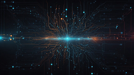 Digital background of technology, AI, data, sound, graphics and electricity