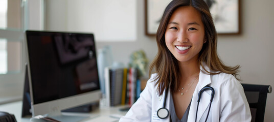 Female doctor working on computer