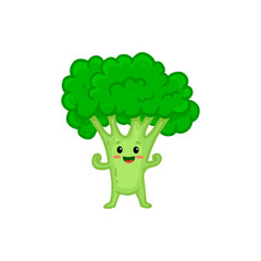  Cartoon Broccoli. Cute character vegetable isolated on white background. Doodle style. 
