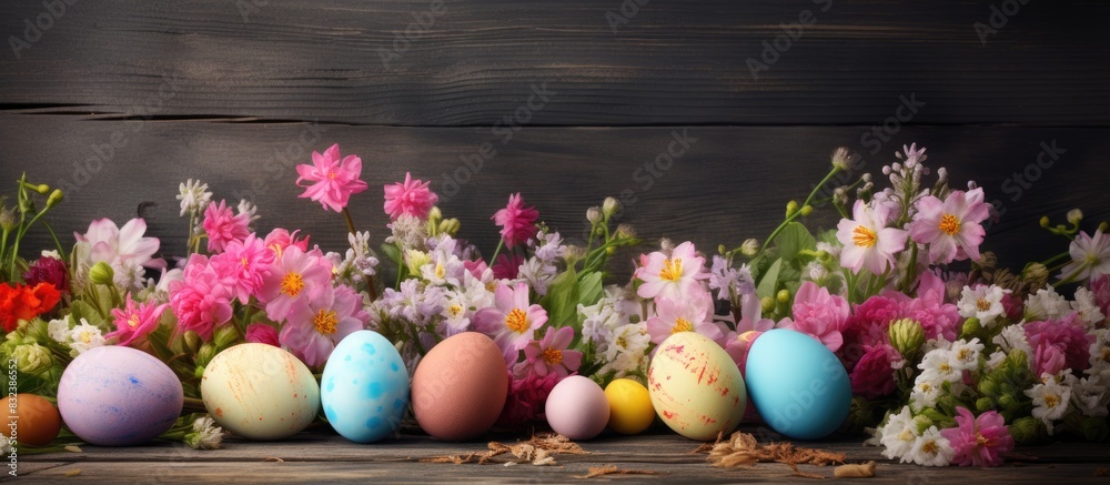 Aufkleber happy easter celebrate with a delightful display of easter eggs adorned with blooming spring flowers